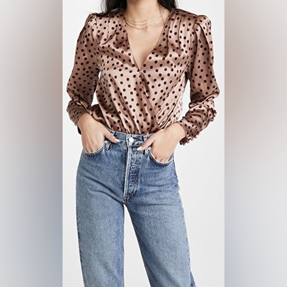 L’AGENCE | Brenda Puff Sleeve Silk Bodysuit Dots Size XS - Picture 2 of 14